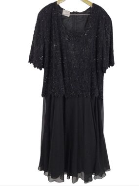 Vintage 80s Carina Women's Long Black Beaded Formal Plus Size Dress Hoco Prom